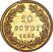 Italy 10 Scudo Gregory XVI 1835 R V KM# 1108 10 SCVDI 1835 coin reverse Italy 10 Scudo Gregory XVI 1835 R V KM# 1108 10 SCVDI 1835 coin reverse