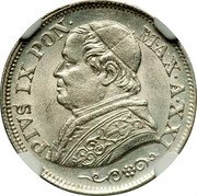 Italy 10 Soldo (50 Centesimi) Pius IX 1866 R XXI KM# 1376 PIVS IX PON MAX A XXI coin obverse Italy 10 Soldo (50 Centesimi) Pius IX 1866 R XXI KM# 1376 PIVS IX PON MAX A XXI coin obverse