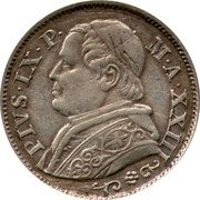Italy 10 Soldo (50 Centesimi) Pius IX 1868 R XXIII KM# 1386.1 PIVS IX P M A XXIII coin obverse Italy 10 Soldo (50 Centesimi) Pius IX 1868 R XXIII KM# 1386.1 PIVS IX P M A XXIII coin obverse