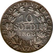 Italy 10 Soldo (50 Centesimi) Pius IX 1868 R XXIII KM# 1386.1 STATO PONTIFICIO 50 C M1 R 10 SOLDI 1868 coin reverse Italy 10 Soldo (50 Centesimi) Pius IX 1868 R XXIII KM# 1386.1 STATO PONTIFICIO 50 C M1 R 10 SOLDI 1868 coin reverse