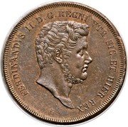 Italy 10 Tornesi Ferdinando II 1839 KM# 331 FERDINANDVS II.D.G.REGNI VTR.SIC.ET HIER.REX coin obverse Italy 10 Tornesi Ferdinando II 1839 KM# 331 FERDINANDVS II.D.G.REGNI VTR.SIC.ET HIER.REX coin obverse