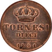 Italy 10 Tornesi Ferdinando II 1841 KM# 350 TORNESI DIECI 1841 coin reverse Italy 10 Tornesi Ferdinando II 1841 KM# 350 TORNESI DIECI 1841 coin reverse