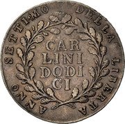 Italy 12 Carlini Liberty. Naples 1799 KM# 233 CAR LINI DODI CI ANNO SETTIMO DELLA LIBERTA coin reverse Italy 12 Carlini Liberty. Naples 1799 KM# 233 CAR LINI DODI CI ANNO SETTIMO DELLA LIBERTA coin reverse