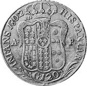 Italy 120 Grana Ferdinando IV 1802 P//M-AP KM# 231 HISPANIAR INFANS 1802 A P G 120 coin reverse Italy 120 Grana Ferdinando IV 1802 P//M-AP KM# 231 HISPANIAR INFANS 1802 A P G 120 coin reverse