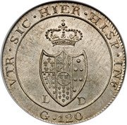 Italy 120 Grana Ferdinando IV 1805 LD KM# 247 VTR SIC HIER HISP INF L D G 120 coin reverse Italy 120 Grana Ferdinando IV 1805 LD KM# 247 VTR SIC HIER HISP INF L D G 120 coin reverse