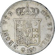 Italy 120 Grana Ferdinando II 1836 KM# 325 REGNI VTR SIC ET HIER G. 120 coin reverse Italy 120 Grana Ferdinando II 1836 KM# 325 REGNI VTR SIC ET HIER G. 120 coin reverse