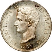 Italy 120 Grana Francesco II 1859 KM# 381 FRANCISCVS II. DEI GRATIA REX 1859 coin obverse Italy 120 Grana Francesco II 1859 KM# 381 FRANCISCVS II. DEI GRATIA REX 1859 coin obverse