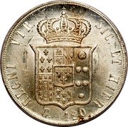 Italy 120 Grana Francesco II 1859 KM# 381 REGNI VTR. SIC. ET HIER. G 120 coin reverse Italy 120 Grana Francesco II 1859 KM# 381 REGNI VTR. SIC. ET HIER. G 120 coin reverse