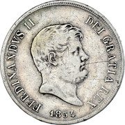 Italy 120 Grana Ferdinando II 1854 KM# 370 FERDINANDVS II. DEI GRATIA REX 1855 coin obverse Italy 120 Grana Ferdinando II 1854 KM# 370 FERDINANDVS II. DEI GRATIA REX 1855 coin obverse