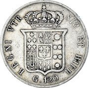 Italy 120 Grana Ferdinando II 1854 KM# 370 REGNI VTR. SIC. ET HIER. G . 120 coin reverse Italy 120 Grana Ferdinando II 1854 KM# 370 REGNI VTR. SIC. ET HIER. G . 120 coin reverse