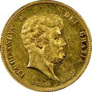 Italy 15 Ducati Ferdinando II 1850 KM# 359 FERDINANDVS II. DEI GRATIA REX 1850 coin obverse Italy 15 Ducati Ferdinando II 1850 KM# 359 FERDINANDVS II. DEI GRATIA REX 1850 coin obverse