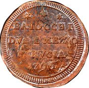Italy 2-1/2 Baiocchi Pius VI. Perugia 1796 KM# 3 BAIOCCHI DVE E MEZZO PERVGIA 1796 coin obverse Italy 2-1/2 Baiocchi Pius VI. Perugia 1796 KM# 3 BAIOCCHI DVE E MEZZO PERVGIA 1796 coin obverse