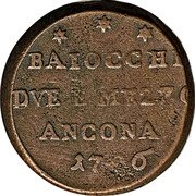 Italy 2-1/2 Baiocchi Pius VI 1796 KM# 3 BAIOCCHI DVE E MF27 ANCONA 1796 coin reverse Italy 2-1/2 Baiocchi Pius VI 1796 KM# 3 BAIOCCHI DVE E MF27 ANCONA 1796 coin reverse