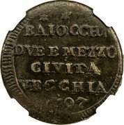 Italy 2-1/2 Baiocchi Pius VI 1797 KM# 5 BAIOCCHI DVE E MEZZO CIVITA VECCHIA 1797 coin obverse Italy 2-1/2 Baiocchi Pius VI 1797 KM# 5 BAIOCCHI DVE E MEZZO CIVITA VECCHIA 1797 coin obverse