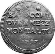 Italy 2-1/2 Baiocchi Montalto 1797 KM# 1.2 BAIOCCHI DVE E MEZZO MONTALTO 1797 coin obverse Italy 2-1/2 Baiocchi Montalto 1797 KM# 1.2 BAIOCCHI DVE E MEZZO MONTALTO 1797 coin obverse