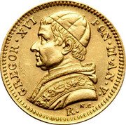 Italy 2-1/2 Scudo Gregory XVI 1835 R V KM# 1106 GREGOR XVI PON M AN V N.C. R. coin obverse Italy 2-1/2 Scudo Gregory XVI 1835 R V KM# 1106 GREGOR XVI PON M AN V N.C. R. coin obverse