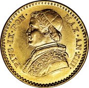 Italy 2-1/2 Scudo Pius IX 1858 R XIII KM# 1117 PIVS IX PON MAX AN XIII coin obverse Italy 2-1/2 Scudo Pius IX 1858 R XIII KM# 1117 PIVS IX PON MAX AN XIII coin obverse
