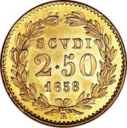 Italy 2-1/2 Scudo Pius IX 1858 R XIII KM# 1117 SCVSI 2.50 1858 R coin reverse Italy 2-1/2 Scudo Pius IX 1858 R XIII KM# 1117 SCVSI 2.50 1858 R coin reverse