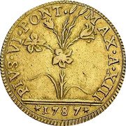 Italy 2 Doppie D'oro (60 Paoli) Pius VI 1787 GP XIII KM# 317 PIVS VI PONT MAX A XIII 1787 coin obverse Italy 2 Doppie D'oro (60 Paoli) Pius VI 1787 GP XIII KM# 317 PIVS VI PONT MAX A XIII 1787 coin obverse