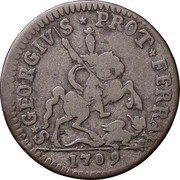 Italy 2 Grossetto (26 Quattrini) Clement XI 1709 IX KM# 104 S GEORGIVS PROT FERRAR 1709 coin reverse Italy 2 Grossetto (26 Quattrini) Clement XI 1709 IX KM# 104 S GEORGIVS PROT FERRAR 1709 coin reverse