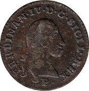 Italy 2 Quattrino Ferdinando IV 1798 P//RC KM# 2 FERDINAN IV D G SICIL REX coin obverse Italy 2 Quattrino Ferdinando IV 1798 P//RC KM# 2 FERDINAN IV D G SICIL REX coin obverse