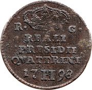 Italy 2 Quattrino Ferdinando IV 1798 P//RC KM# 2 R C REALI PRESIDII QVATTRINI 17 II 98 coin reverse Italy 2 Quattrino Ferdinando IV 1798 P//RC KM# 2 R C REALI PRESIDII QVATTRINI 17 II 98 coin reverse