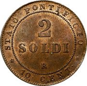 Italy 2 Soldo (10 Centesimi) Pius IX 1867 R XXI KM# 1373 STATO PONTIFICIO 2 SOLDI R 10 CENT coin reverse Italy 2 Soldo (10 Centesimi) Pius IX 1867 R XXI KM# 1373 STATO PONTIFICIO 2 SOLDI R 10 CENT coin reverse