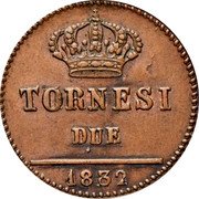 Italy 2 Tornesi Ferdinando II 1832 KM# 316 TORNESI DUE 1832 coin reverse Italy 2 Tornesi Ferdinando II 1832 KM# 316 TORNESI DUE 1832 coin reverse