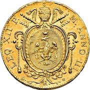 Italy 2 Zecchino Leo XII 1825 R III KM# 1088 LEO XII P M ANNO III G. R. G coin obverse Italy 2 Zecchino Leo XII 1825 R III KM# 1088 LEO XII P M ANNO III G. R. G coin obverse