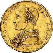 Italy 2 Zecchino Leo XII 1828 R V KM# 1089 LEO XII PON MAX ANNO V GC coin obverse Italy 2 Zecchino Leo XII 1828 R V KM# 1089 LEO XII PON MAX ANNO V GC coin obverse