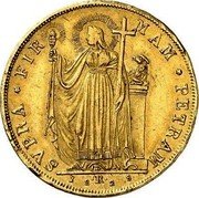 Italy 2 Zecchino Leo XII 1828 R V KM# 1089 SVPRA FIRMAM PETRAM R 1828 coin reverse Italy 2 Zecchino Leo XII 1828 R V KM# 1089 SVPRA FIRMAM PETRAM R 1828 coin reverse