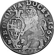 Italy 20 Bolognini (Lira) Alexander VII 1665 KM# 65 BONONIA DOCET 1665 B P 20 coin reverse Italy 20 Bolognini (Lira) Alexander VII 1665 KM# 65 BONONIA DOCET 1665 B P 20 coin reverse