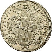 Italy 20 Bolognini (Lira) Pius VI 1793 KM# 306 PIVS VI PONT M coin obverse Italy 20 Bolognini (Lira) Pius VI 1793 KM# 306 PIVS VI PONT M coin obverse