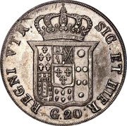 Italy 20 Grana Ferdinando II 1836 KM# 307 REGNI VTR SIC. ET HIER G 20 coin reverse Italy 20 Grana Ferdinando II 1836 KM# 307 REGNI VTR SIC. ET HIER G 20 coin reverse