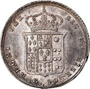 Italy 20 Grana Ferdinando II 1855 KM# 332 REGNI VTR SIC ET HIER G 20 coin reverse Italy 20 Grana Ferdinando II 1855 KM# 332 REGNI VTR SIC ET HIER G 20 coin reverse