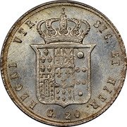 Italy 20 Grana Francesco II 1859 KM# 379 REGNI VTR. SIC. ET HIER. G. 20 coin reverse Italy 20 Grana Francesco II 1859 KM# 379 REGNI VTR. SIC. ET HIER. G. 20 coin reverse