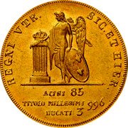 Italy 3 Ducati Ferdinando II 1839 KM# 333 REGNI VTR SIC ET HIER ACINI 85 TITOLO MILLESIMI 996 DUCATI 3 coin reverse Italy 3 Ducati Ferdinando II 1839 KM# 333 REGNI VTR SIC ET HIER ACINI 85 TITOLO MILLESIMI 996 DUCATI 3 coin reverse