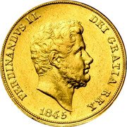 Italy 3 Ducati Ferdinando II 1845 KM# 353 FERDINANDVS II DEI GRATIA REX. 1845 coin obverse Italy 3 Ducati Ferdinando II 1845 KM# 353 FERDINANDVS II DEI GRATIA REX. 1845 coin obverse