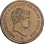 Italy 3 Tornesi Ferdinando II 1833 KM# 321 FERDINANDVS II D G REGNI VTR SIC ET HIER REX coin obverse Italy 3 Tornesi Ferdinando II 1833 KM# 321 FERDINANDVS II D G REGNI VTR SIC ET HIER REX coin obverse