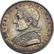 Italy 30 Baiocchi Gregory XVI 1834 R IV KM# 1104 GREGORIVS XVI PONT MAX AN IV ROMA 1834 coin obverse Italy 30 Baiocchi Gregory XVI 1834 R IV KM# 1104 GREGORIVS XVI PONT MAX AN IV ROMA 1834 coin obverse