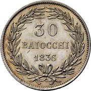 Italy 30 Baiocchi Gregorio XVI 1836 R VI KM# 1109 30 BAIOCCHI 1836 coin reverse Italy 30 Baiocchi Gregorio XVI 1836 R VI KM# 1109 30 BAIOCCHI 1836 coin reverse