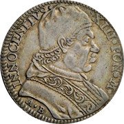 Italy 30 Bolognini (Testone) Innocent XIII 1721 KM# 170 INNOCENTIVS XIII PON M A B coin obverse Italy 30 Bolognini (Testone) Innocent XIII 1721 KM# 170 INNOCENTIVS XIII PON M A B coin obverse