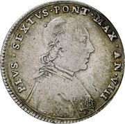 Italy 30 Bolognini (Testone) Pius VI 1782 VIII KM# 297 PIVS SEXTVS PONT MAX AN VIII coin obverse Italy 30 Bolognini (Testone) Pius VI 1782 VIII KM# 297 PIVS SEXTVS PONT MAX AN VIII coin obverse