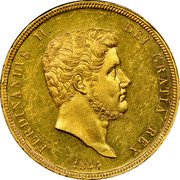 Italy 30 Ducati Ferdinando II 1844 KM# 357 FERDINANDVS II DEI GRATIA REX.1844 coin obverse Italy 30 Ducati Ferdinando II 1844 KM# 357 FERDINANDVS II DEI GRATIA REX.1844 coin obverse