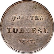Italy 4 Tornesi Ferdinando I 1817 KM# 279 QUATTRO TORNESI 1817 coin reverse Italy 4 Tornesi Ferdinando I 1817 KM# 279 QUATTRO TORNESI 1817 coin reverse