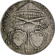 Italy 40 Bolognini (1/2 Scudo; 2 Lire) Bologna 1769 KM# 249 SEDE VACANTE 1769 coin obverse Italy 40 Bolognini (1/2 Scudo; 2 Lire) Bologna 1769 KM# 249 SEDE VACANTE 1769 coin obverse