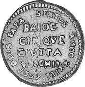 Italy 5 Baiocchi Pius VI 1797 XXIII KM# 6.2 BAIOC CINQVE CIVITA VECCNIA PIVS PAPA SEXTVS ANNO XXIII 1707 coin obverse Italy 5 Baiocchi Pius VI 1797 XXIII KM# 6.2 BAIOC CINQVE CIVITA VECCNIA PIVS PAPA SEXTVS ANNO XXIII 1707 coin obverse