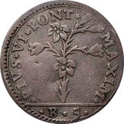 Italy 5 Bolognini (Carlino) Pius VI 1778 KM# 261 PIVS VI PONT MAXIM B 5 coin obverse Italy 5 Bolognini (Carlino) Pius VI 1778 KM# 261 PIVS VI PONT MAXIM B 5 coin obverse