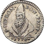 Italy 5 Bolognini (Carlino) Pius VI 1778 KM# 273 S PETRON BON PROT F B 1778 coin reverse Italy 5 Bolognini (Carlino) Pius VI 1778 KM# 273 S PETRON BON PROT F B 1778 coin reverse