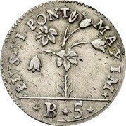 Italy 5 Bolognini (Carlino) Pius VI 1783 KM# 272 PIVS VI PONT MAXIM B 5 coin obverse Italy 5 Bolognini (Carlino) Pius VI 1783 KM# 272 PIVS VI PONT MAXIM B 5 coin obverse
